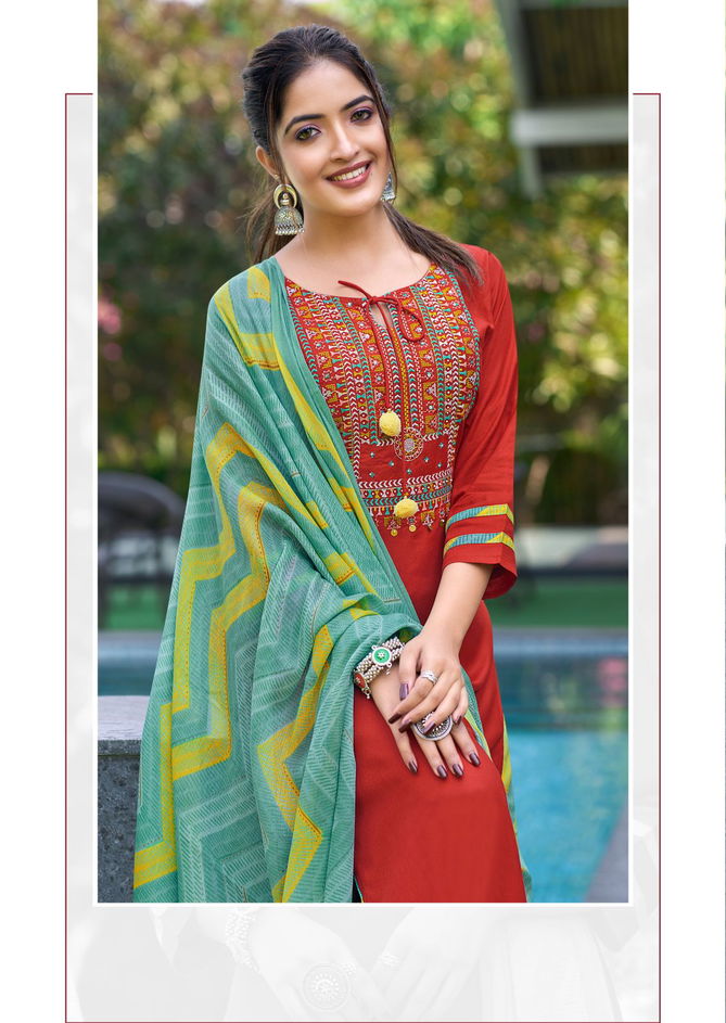 Samreen By Mittoob Hand Work Rayon Designer Kurti With Bottom Dupatta Wholesalers In Delhi